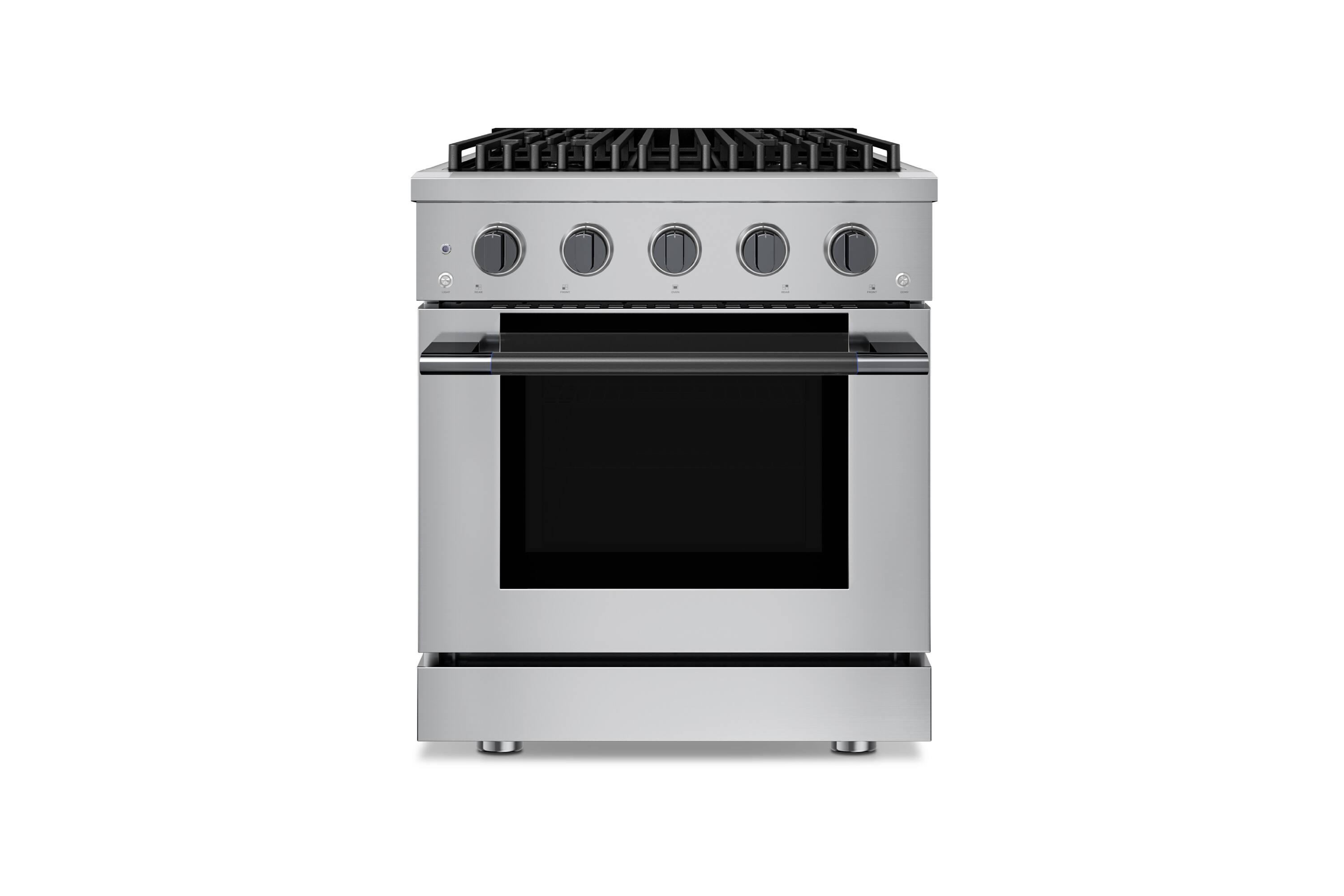 Front. Hauslane - HausPro 30 in. 4 Burners (20,000 BTU) Freestanding Dual Fuel Range - Black Stainless Steel.