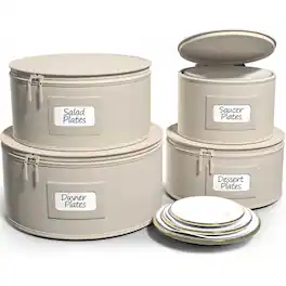 Sorbus - 4-Piece Stackable Plate Carrier Set for Dinnerware, Plate Organization and Storage with Felt Plate Protector - Beige