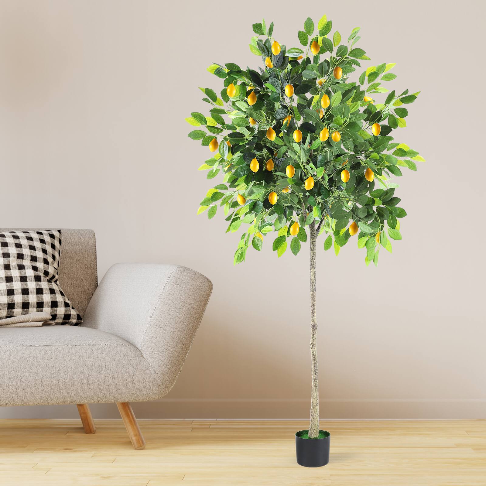 Back. Oumilen - 70.8in Artificial Lemon Tree, 1.8M Faux Lemon Plant with Lifelike Fruits & Leaves in Pot for Indoor Home Decor - Green,Yellow.
