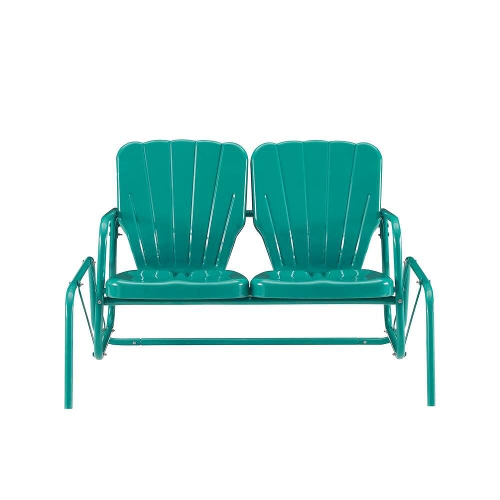 Alt View 2. Outdoor Escape - Turquoise Outdoor Loveseat Glider – Retro Furniture Seating for Two People - Turquoise Gloss.