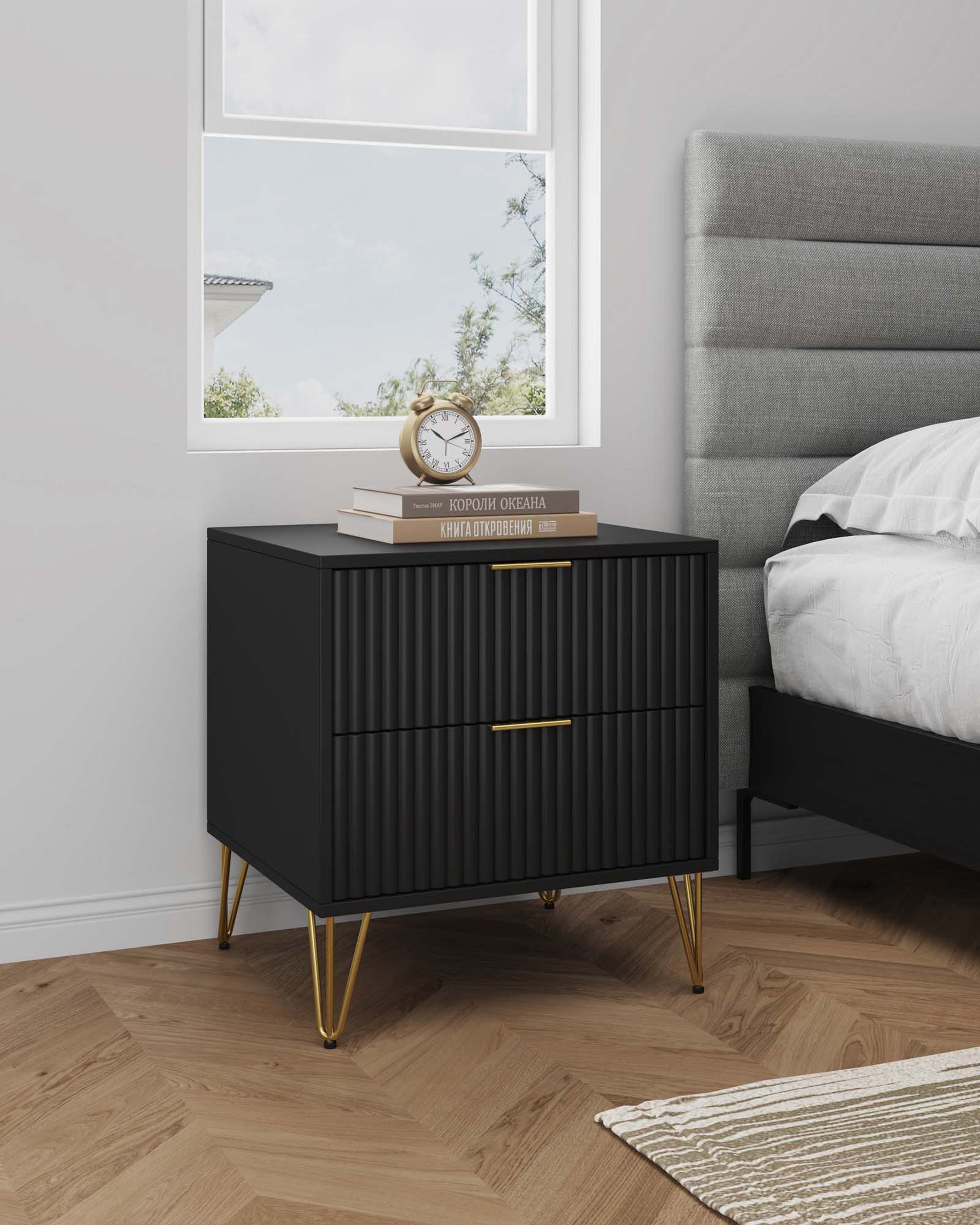 Angle. Manhattan Comfort - Dumbo Modern 20" Fluted Nightstand - Black.