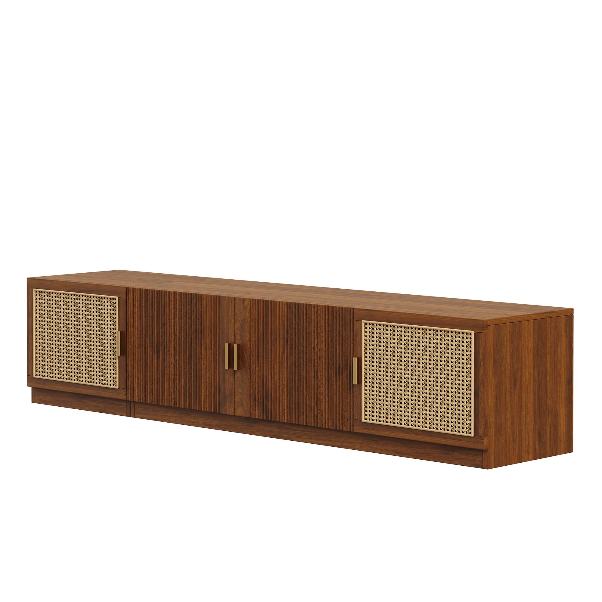 Alt View 5. MERAVOM - Mid-Century Modern TV Stand for TVs Up to 85", Entertainment Center with Rattan Doors, Adjustable Shelf for Living Room - Walnut.