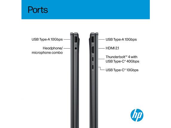 Ports  
- USB Type-A 10Gbps  
- Headphone/microphone combo  
- HDMI 2.1  
- Thunderbolt™ 4 with USB Type-C® 40Gbps  
- USB Type-C® 10Gbps