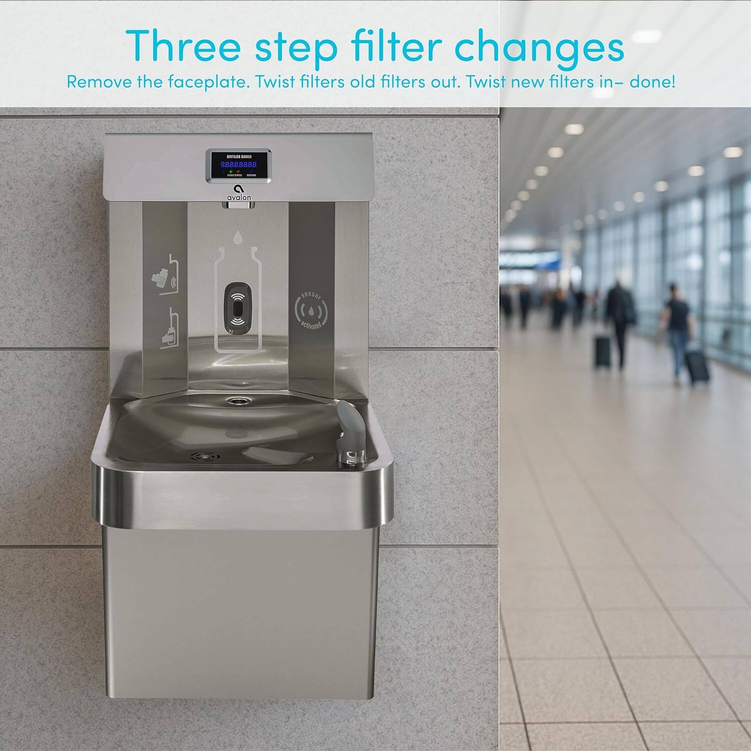 Three step filter changes  
Remove the faceplate. Twist filters old filters out. Twist new filters in- done!