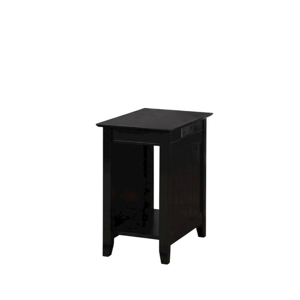 Front. FurniFact - Black end table with built-in charging station and spacious shelf - Black.