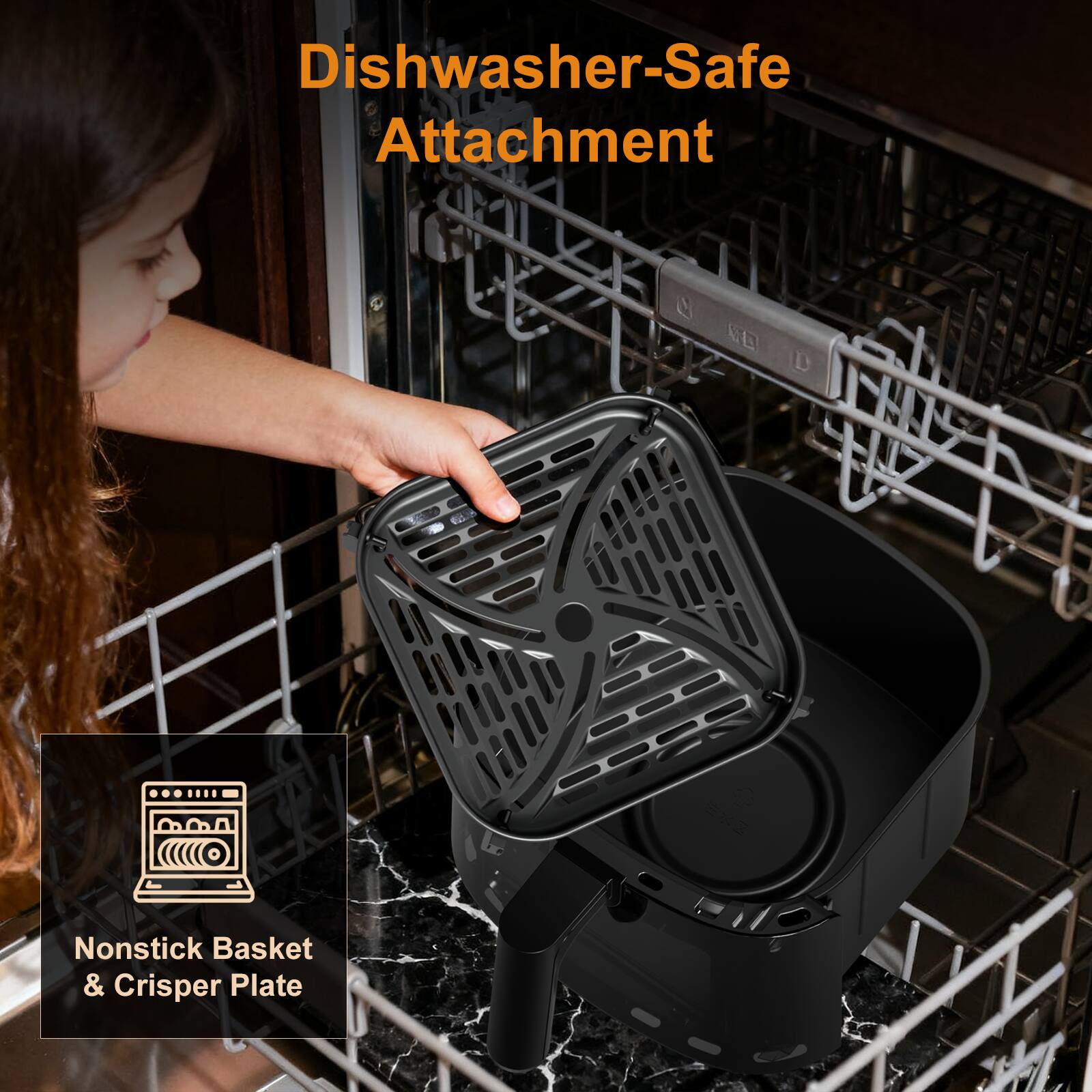 Dishwasher-Safe Attachment

Nonstick Basket & Crisper Plate
