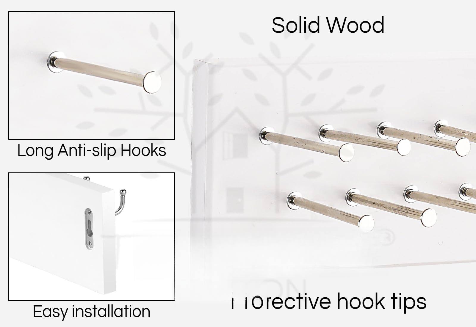 Solid Wood

Long Anti-slip Hooks

Easy installation

Protective hook tips