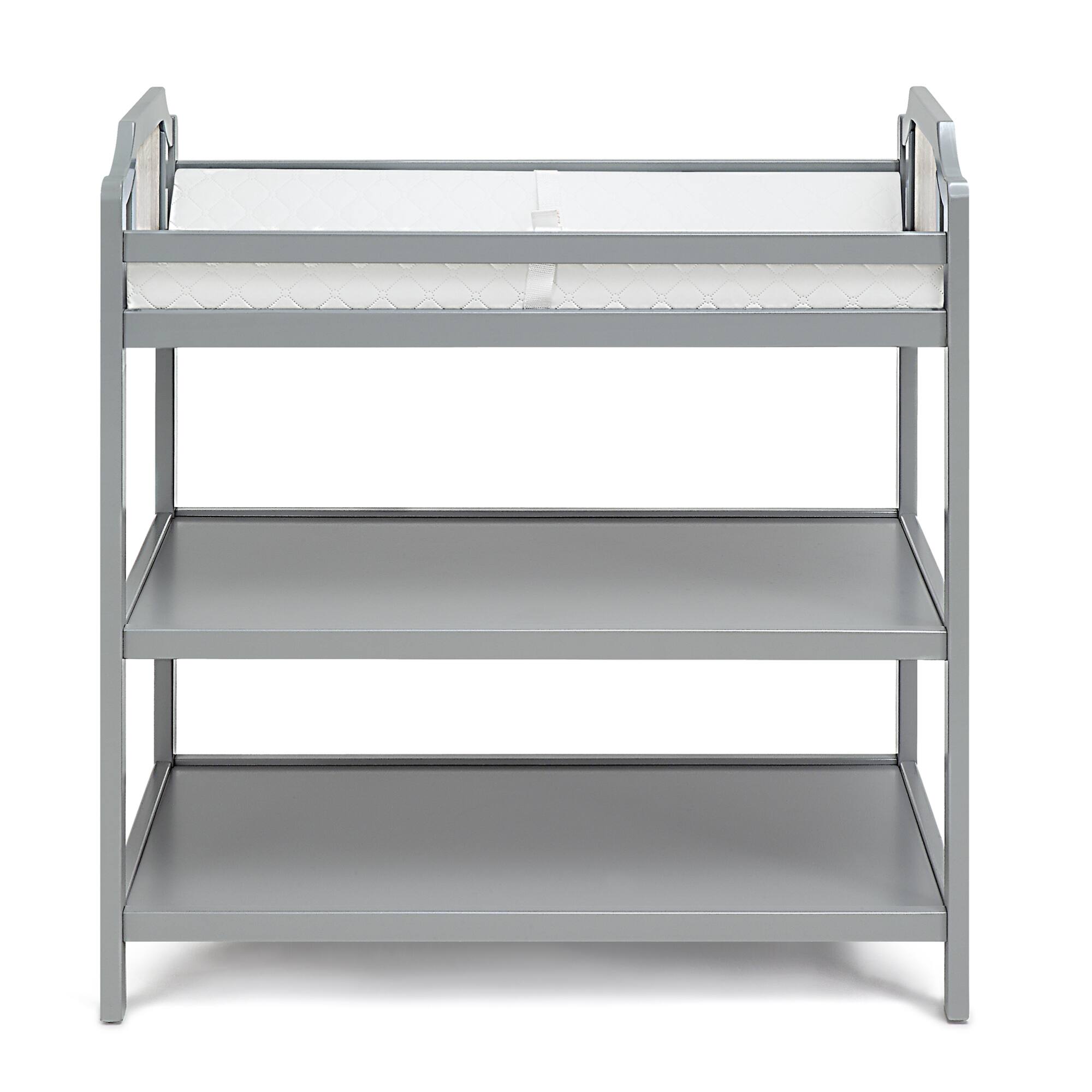 Angle. GOODSILO - Modern Gray Wooden Baby Changing Table with Safety Rails and Open Shelf Storage for Nursery Organization - Grey.