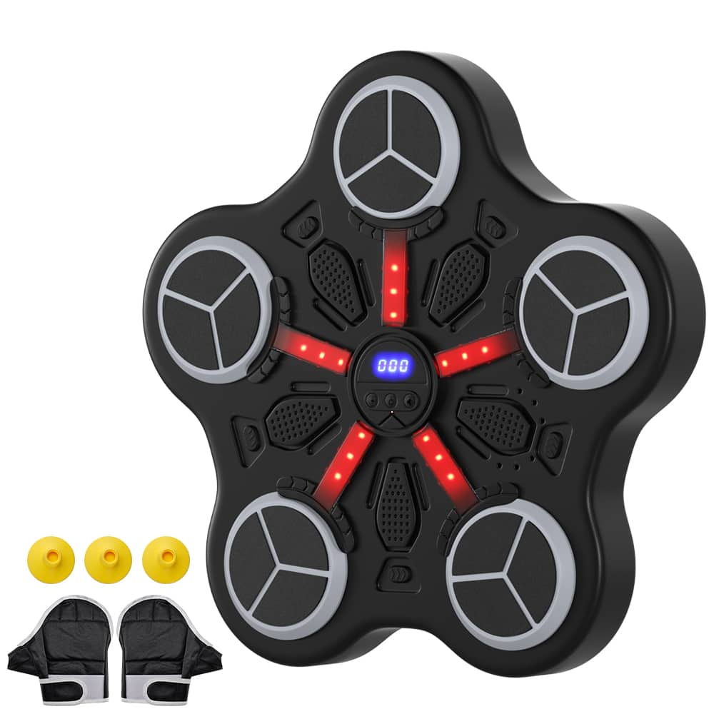 Topteng - Smart Bluetooth Music Boxing Machine for Kids - Wall-Mounted Punching Trainer with Scoring Function, Workout Gloves - Black