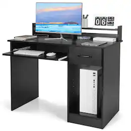 Resenkos - Study Laptop Table with Drawer and Keyboard Tray- Home Office Desks, Gaming Computer Desks for Study,Working - Black