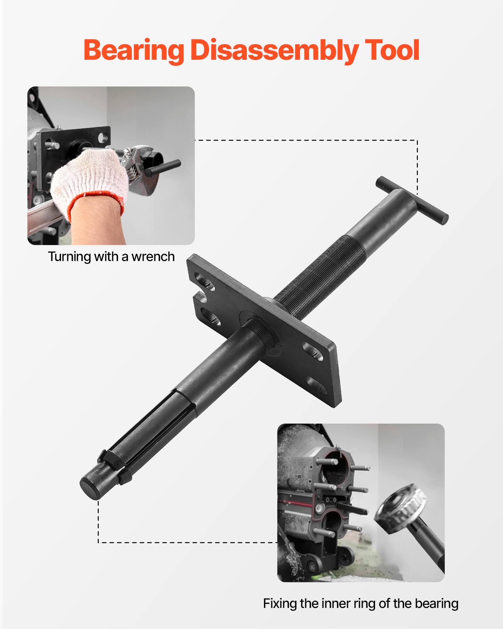 Bearing Disassembly Tool

- Turning with a wrench
- Fixing the inner ring of the bearing