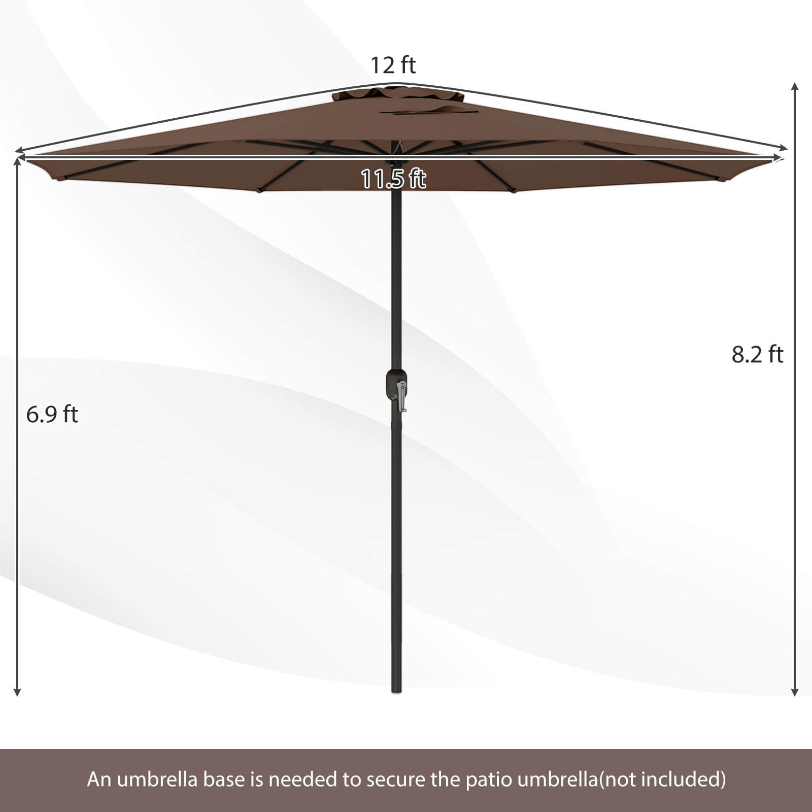 An umbrella base is needed to secure the patio umbrella (not included).