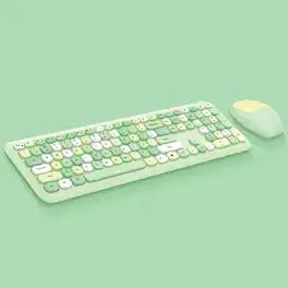 Luckbyte - Retro 110-Key Wireless Keyboard & Mouse Combo - Vintage Typewriter Style with Round Punk Keycaps for PC & Laptop - Green