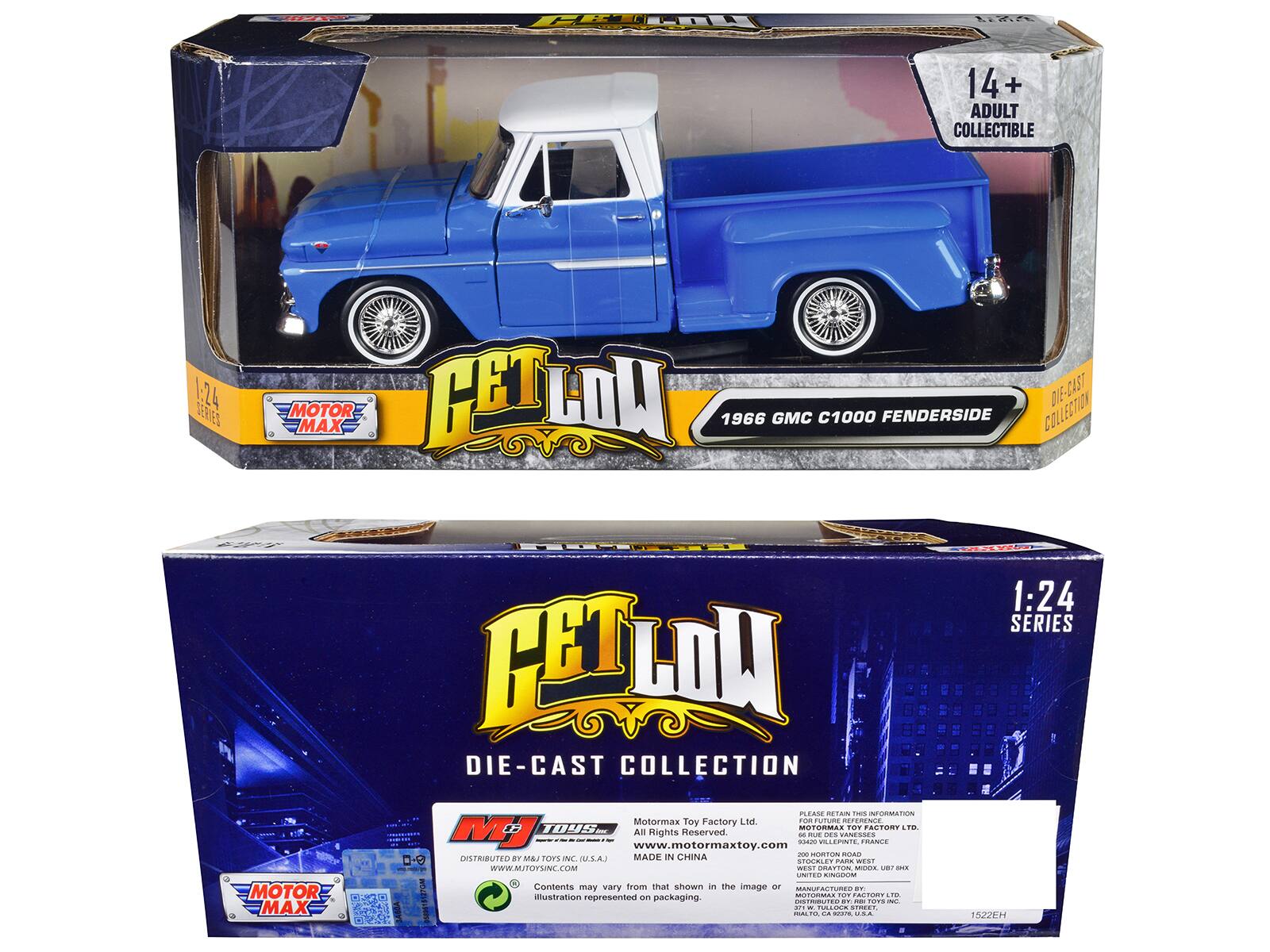 HE LERIN 14 + ADULT COLLECTIBLE 1:24 SERIES GETLOW DIE-CAST D MOTOR C1000 FENDERSIDE COLLECTION 1966 GMC MAX 22 | MOTOR MAX E GETLON DIE-CAST COLLECTION

PLEASE READ THIS INFORMATION

Motormax Toy Factory Ltd.  
UTURE DETENCE MA TOUS.  
OTORMA FOT FACTORY LID  
All Rights Reserved.  
- AM DEs ANESSES nAN RCCIE m FRANCE  
www.motormaxtoy.com  
MADE IN CHINA  
- MORTUN ROAD 0 DISTRIBUTED d LAM TORS NC .S.A.J  
STOCALEY PARK WEST  
WWW.MJTOYSINC.COM  

Contents may vary from that shown in the image  
- Illustration MOTORMAS Ar FM TOWT TO - represented on packaging.  
- DISTRIBUTED -. .... - -. - PA .  
- SIMENT ALTU dA ao.. .. 1:24 SERIES T22H