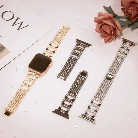 Back. Worryfree Gadgets - Worryfree Gadgets Dressy D-Links Metal Band with Full Bling Links for Apple Watch 42/44/45/49mm-Rose Gold - Rose Gold.