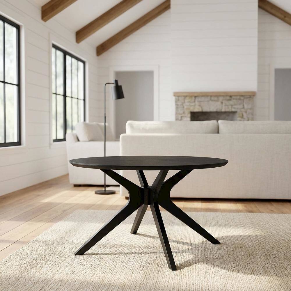 Angle. FurniFact - Round Wooden Coffee Table with Modern Design and Durable Build - Black.