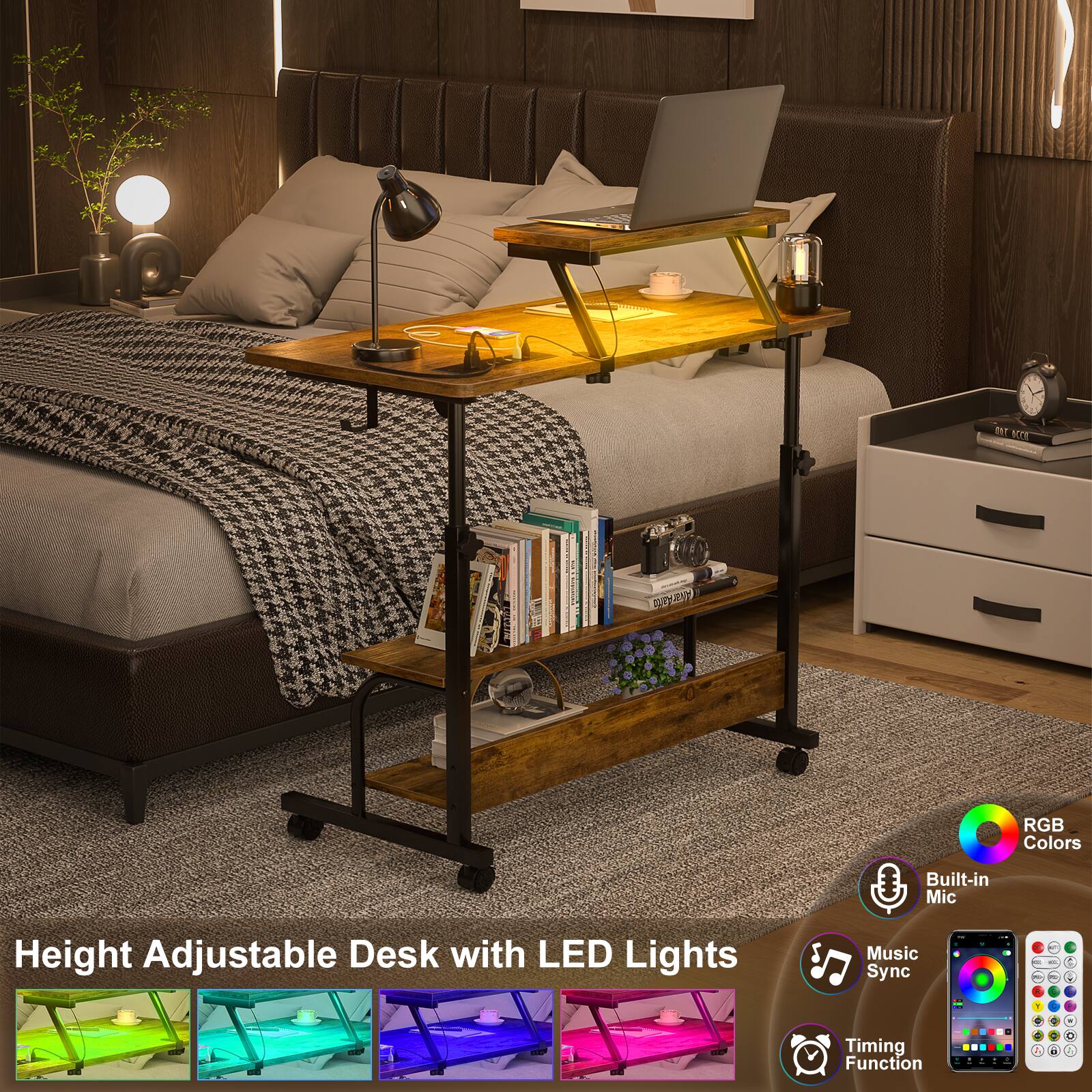 15T 6005 POTST RGB Colors Built-in Mic Height Adjustable Desk with LED Lights S Music Sync - Timing Function