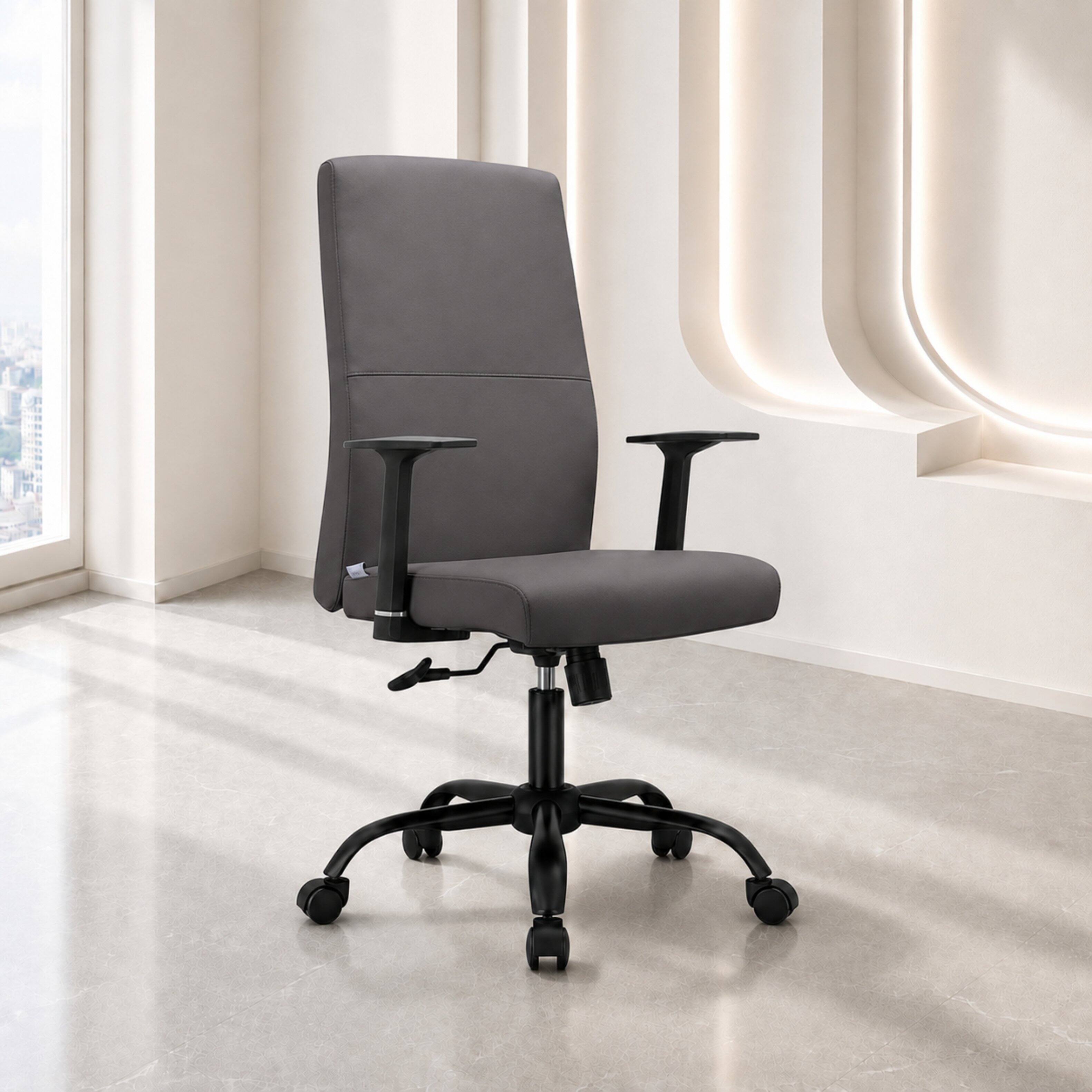 Alt View 8. LeisureMod - Evander Ergonomic Leather Office Chair, Aluminum Frame, Adjustable Height, Swivel Desk Chair for Home Office Workspace - Grey.
