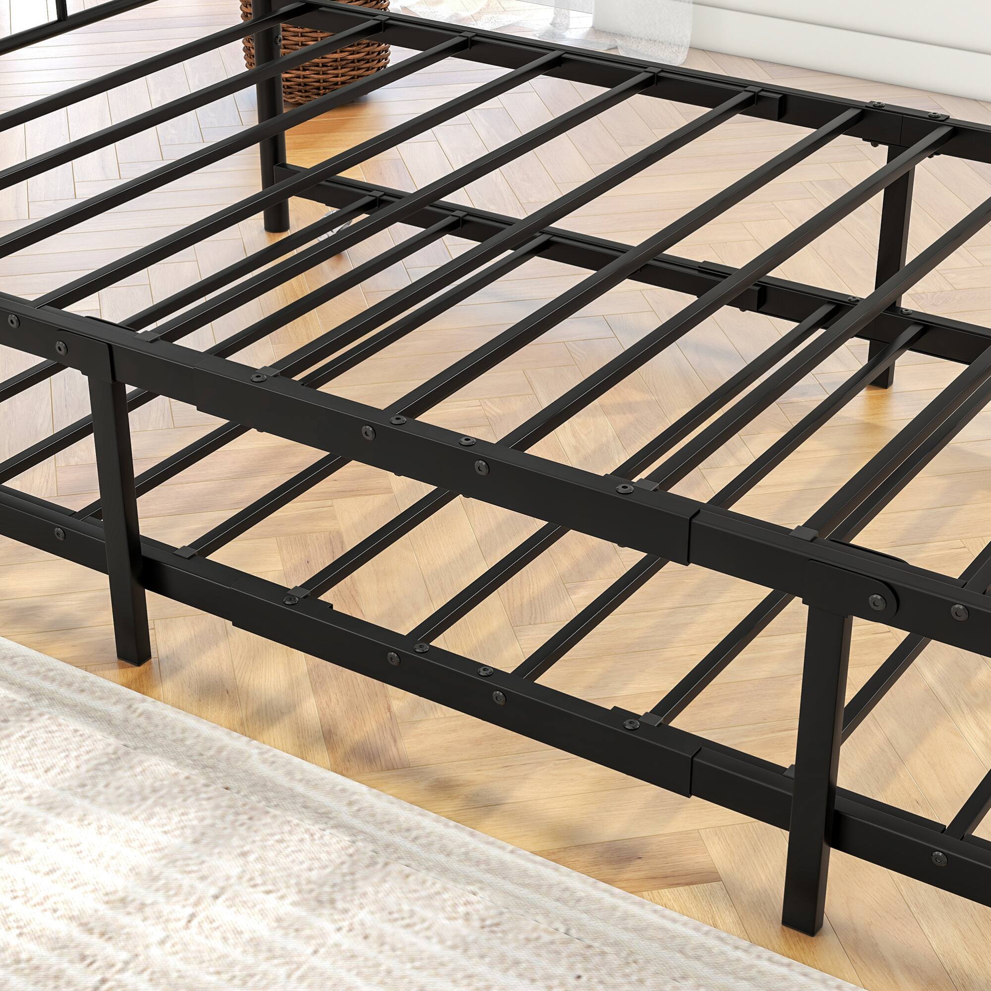 Alt View 4. GOODSILO - Twin Size Metal Daybed Frame with Adjustable Trundle Set for Guest Rooms, Bedrooms, and Living Spaces - Black.