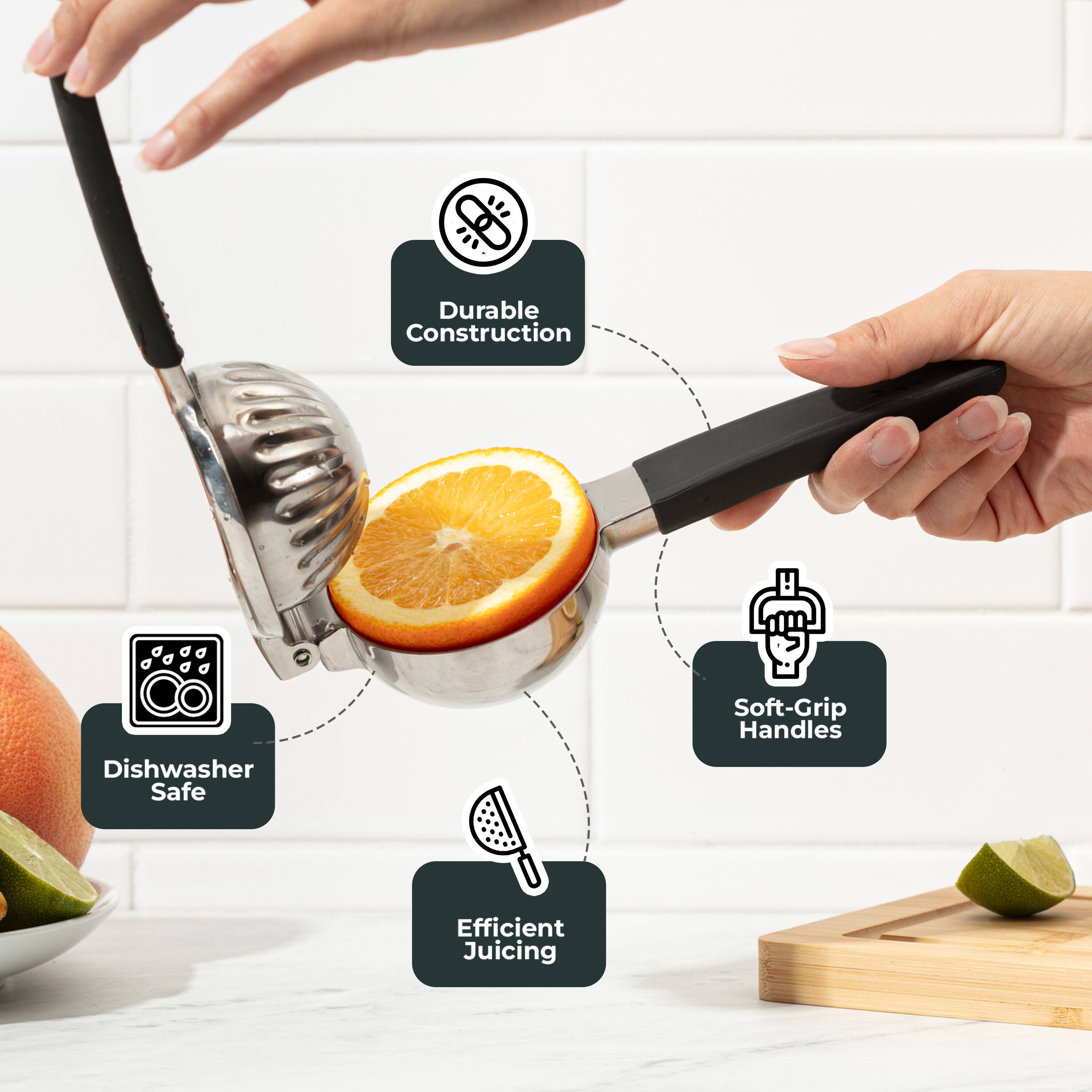 Durable Construction, Dishwasher Safe, Soft-Grip Handles, Efficient Juicing