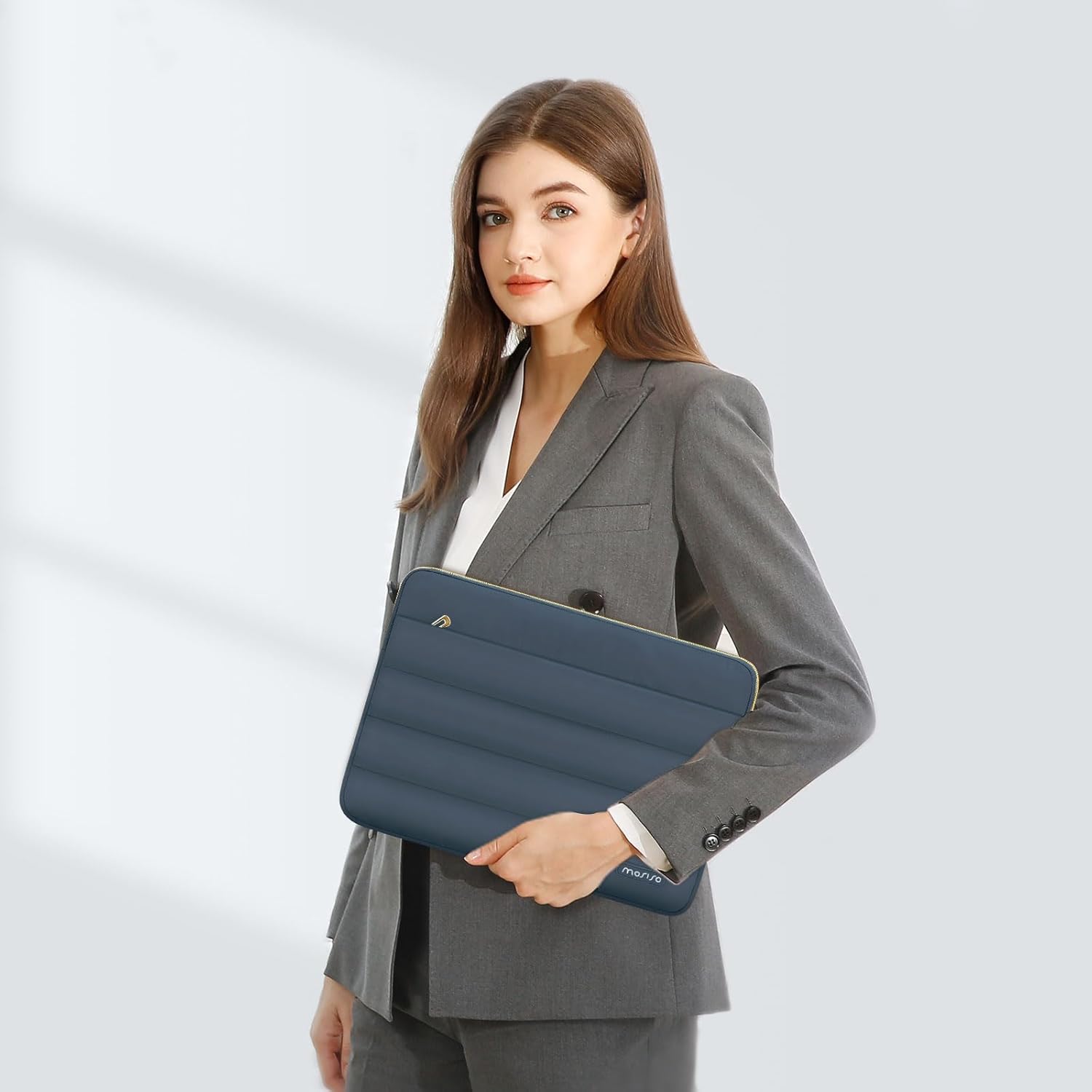 Alt View 2. mosiso - Puffy Laptop Sleeve 13-13.3 inch for MacBook Air 13 13.6 M4 M3 M2 M1/Pro 13/Pro 14, HP Dell ASUS Lenovo - Haze Blue.