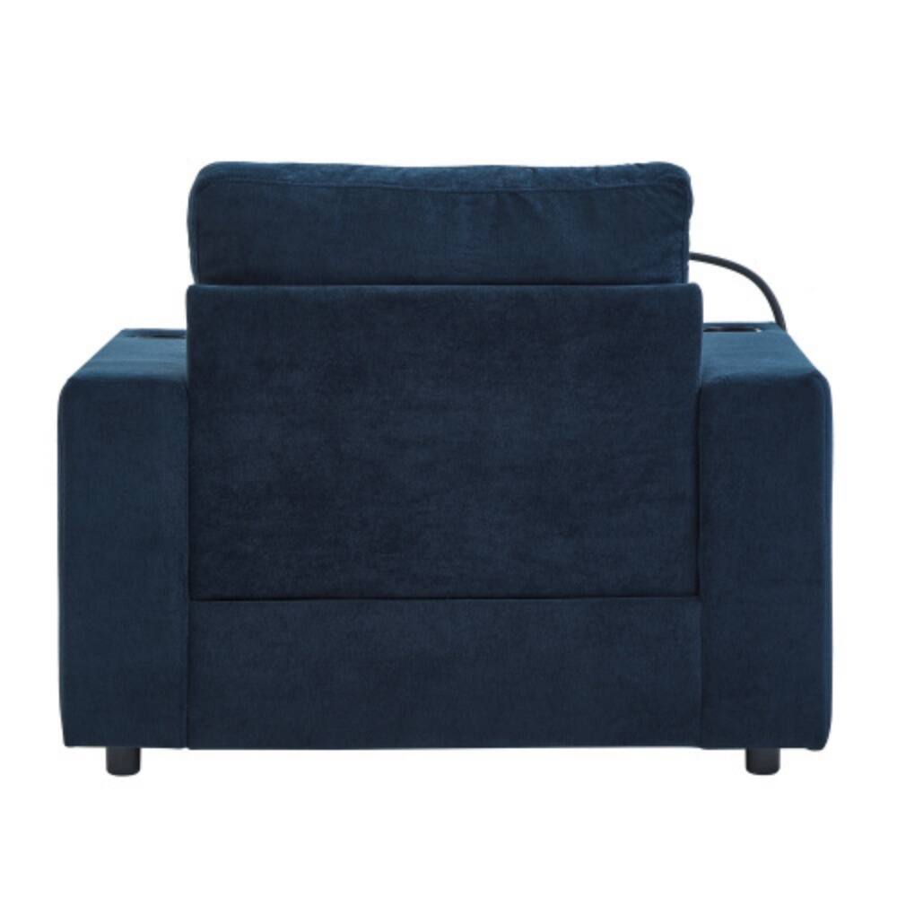 Alt View 4. LUCKY ONE - 42.5" Modern Chaise Lounge Armchair Sofa w/ Storage Ottoman USB Cup Holders Phone Holder - Blue.