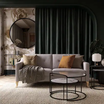 Front. Aukfa - Moon Phases Nesting Coffee Tables - 2-Piece Set, Fluted Glass & Faux Marble Top, 60lb Capacity Each, 30.9"W x 17.6"H - White.