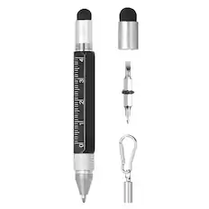 Front. Unique Bargains - 6 in 1 Metallic Stylus Pen Aluminum Alloy Mini Capacitive Pens with Ballpoint Pen, Ruler, Screwdriver, Stylus, Keychain - Black.