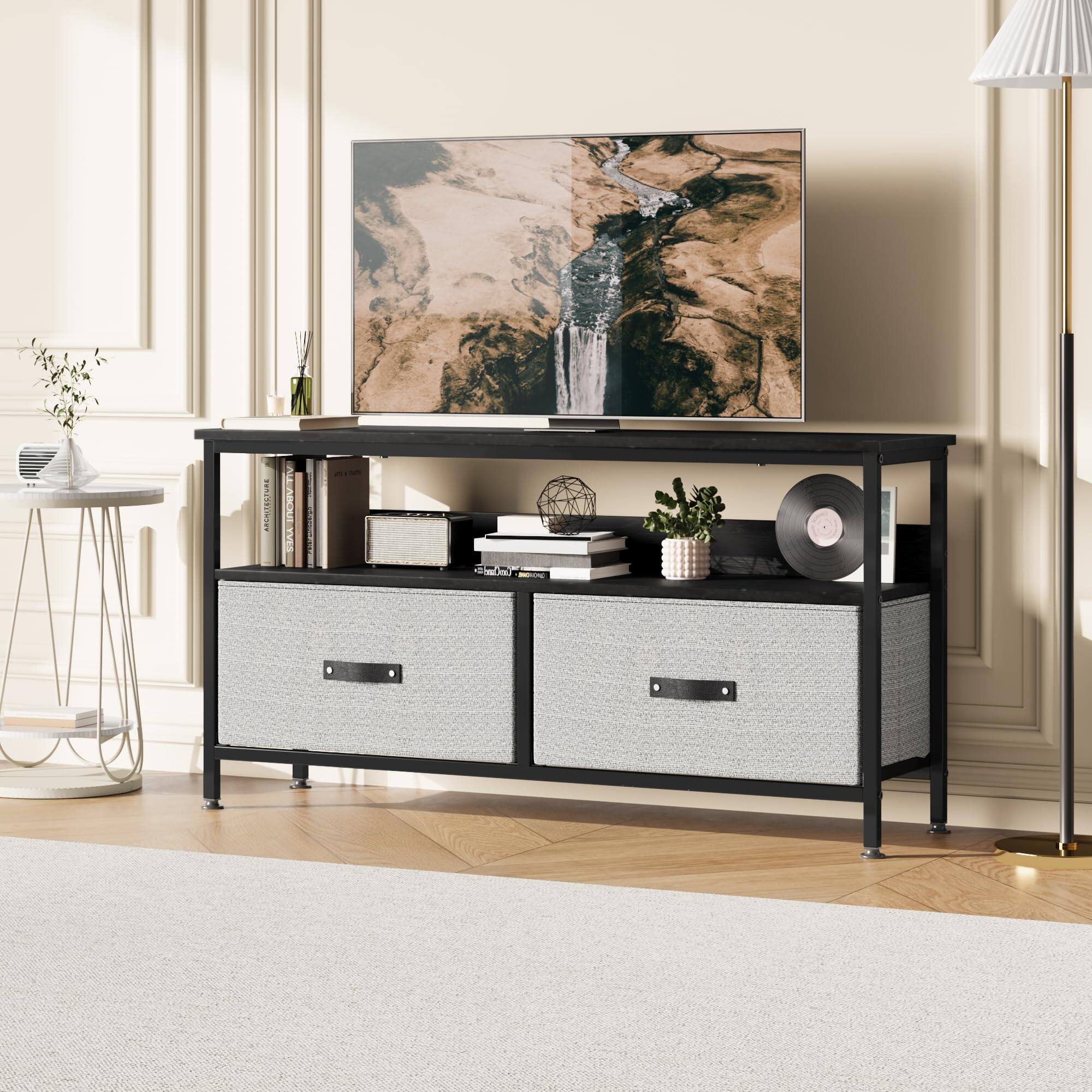 Front. Acekool - Tv Stand Dresser with Storage, Tv Console for Living Room, 2-Drawer Entertainment Center with Open Shelf - Grey.