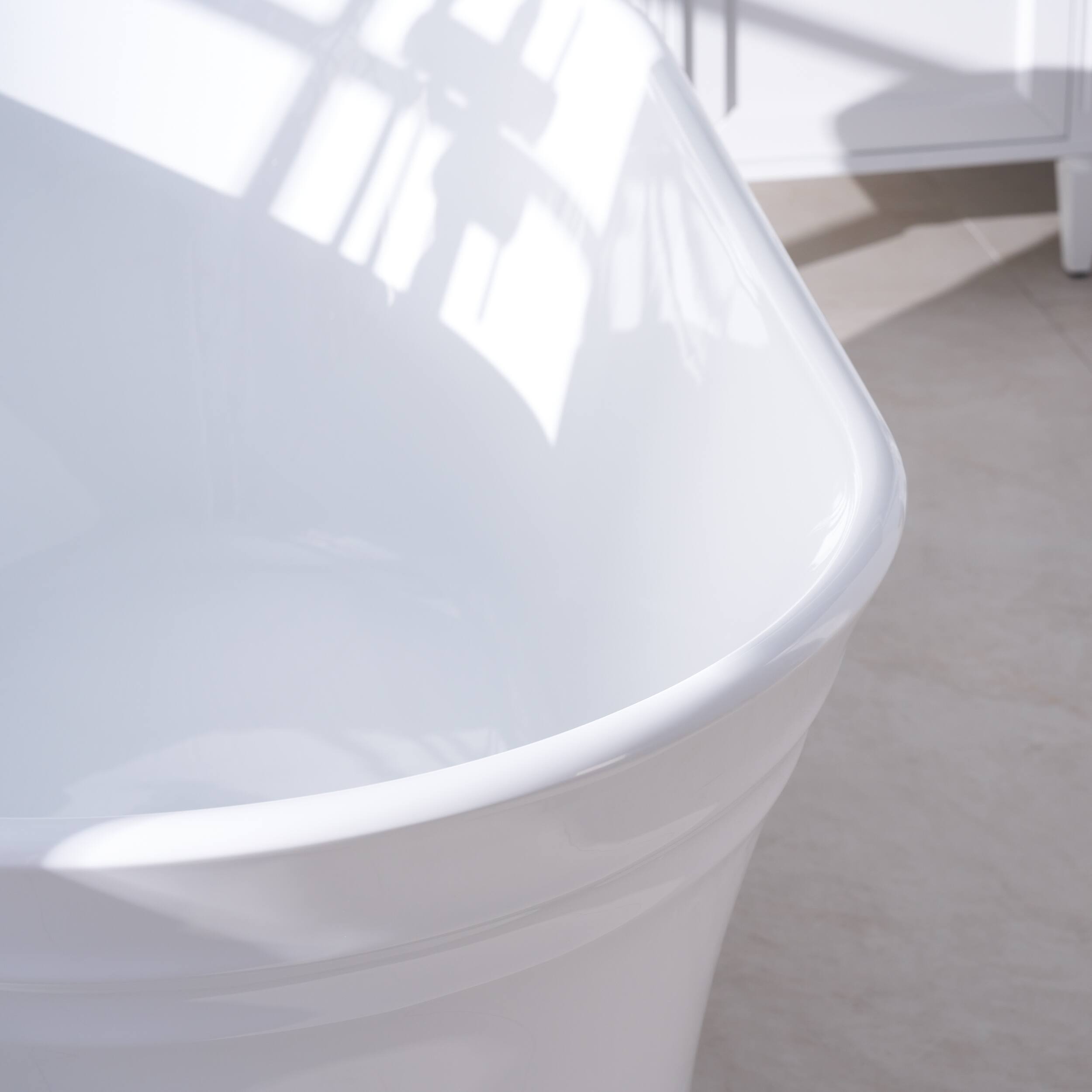 Alt View 9. WELLFOR - Elio 59 in. x 31 in. Pure Virgin Acrylic Oval Freestanding Soaking Bathtub with Drain and Overflow - White.
