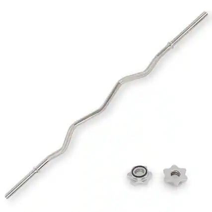 Front. Sunny Health & Fitness - 47" Threaded EZ Curl Chrome Bar - Silver.