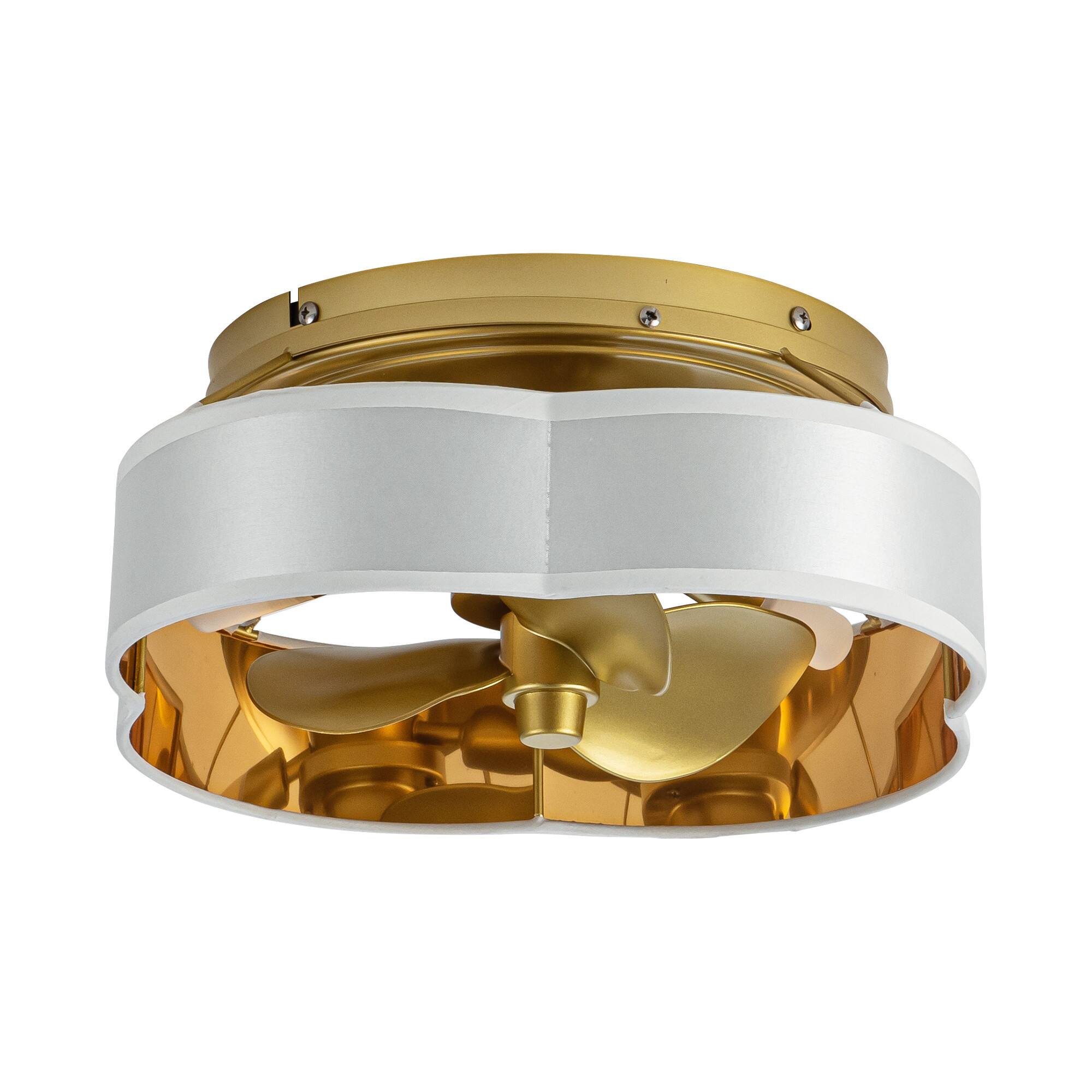 Back. Parrot Uncle - 13" Gold Flush Mount Ceiling Fan with LED Light and Remote - Gold.