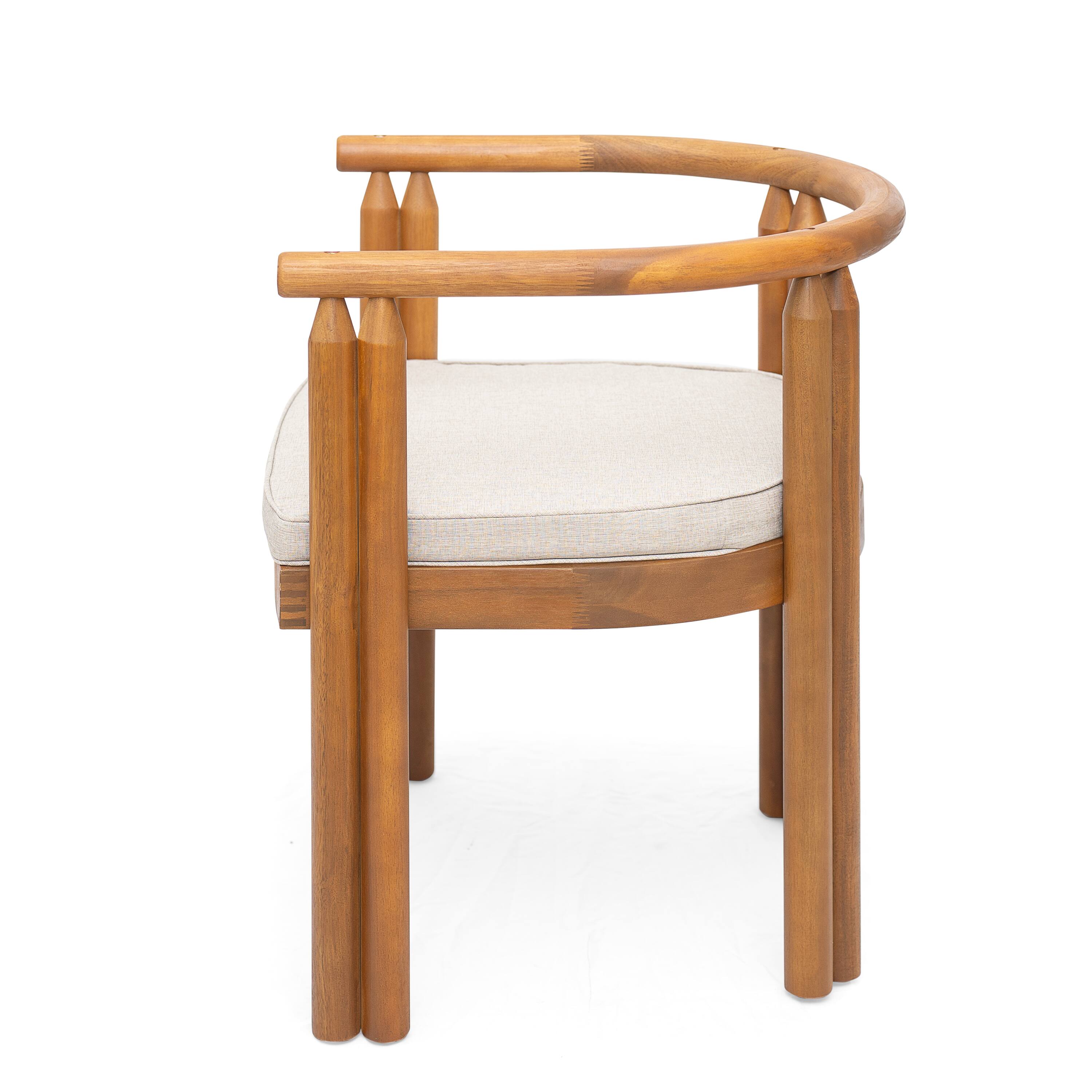 Alt View 2. Mondawe - Set of 2 Acacia Wood Armrest Dining Chair with Cushion - Teak+ Beige.