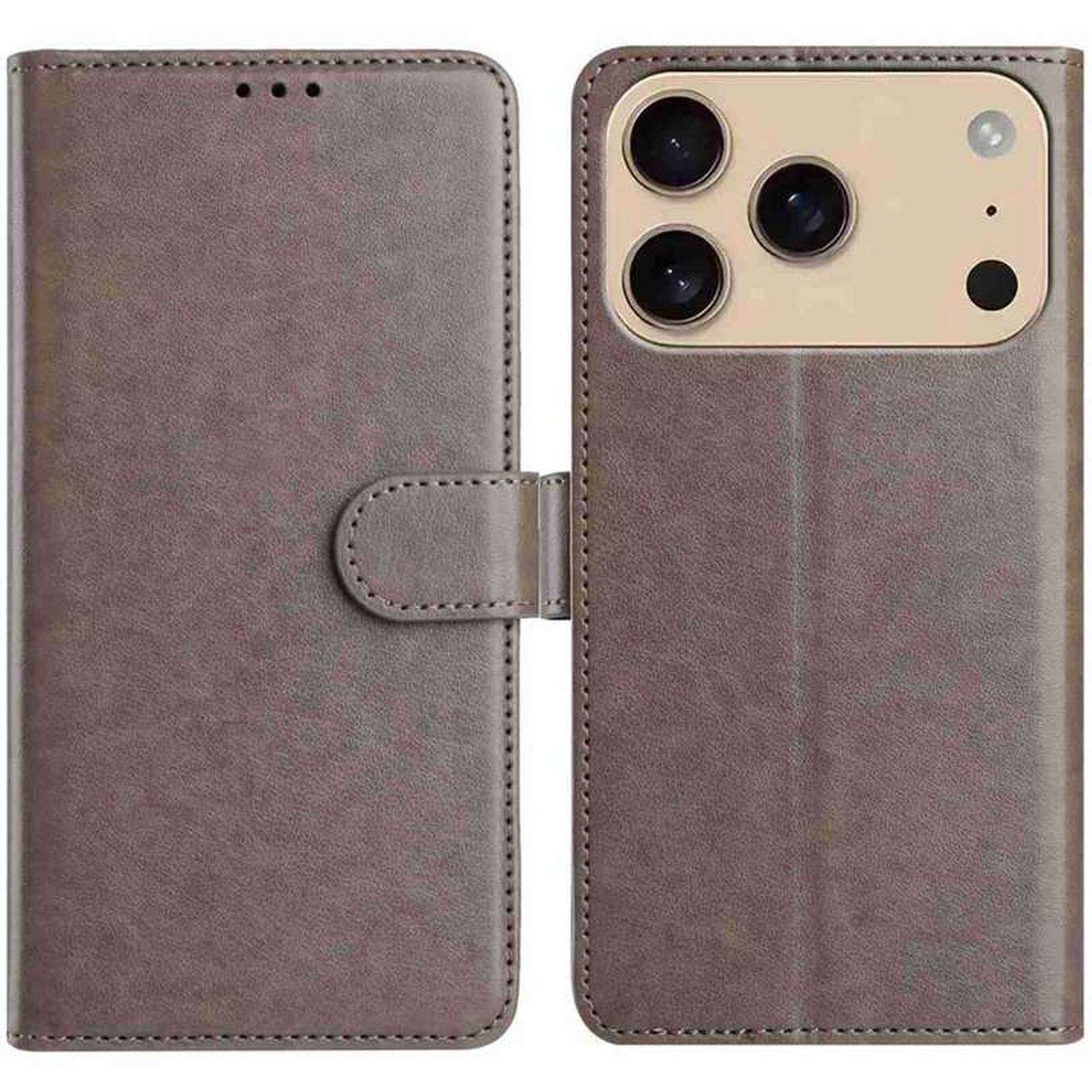 Left. Dteck - Dteck Wallet Folio Case for Apple iPhone 17 Pro Max, Shockproof Magnetic PU Leather Flip Card Slots Stand Case - Gray.
