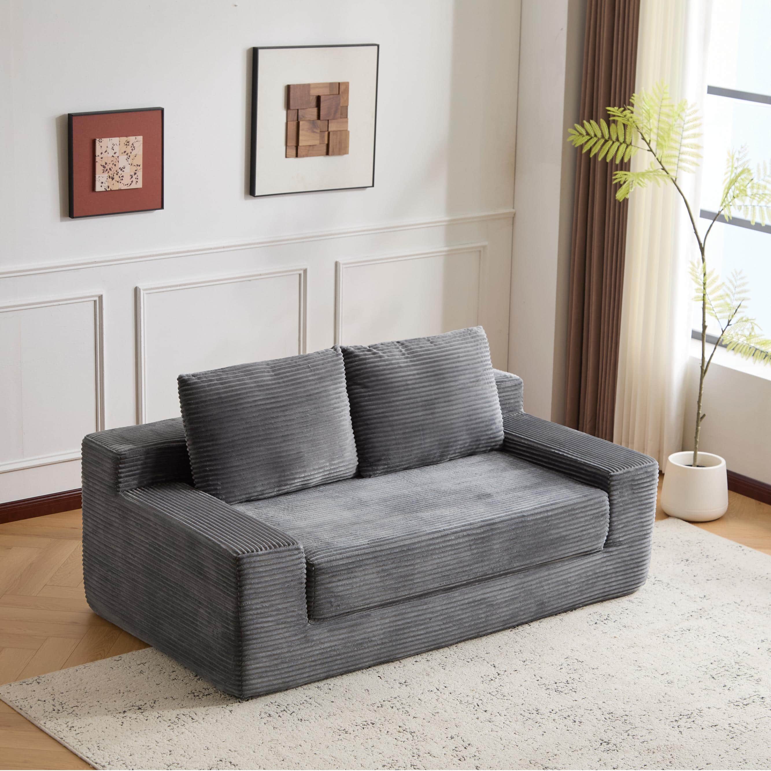 Meqiodas - Loveseat Sofa, Comfortable Deep Seat Sofa Bed, Modern Corduroy Couch for Living Room Bedroom, No Assembly Required - Gray