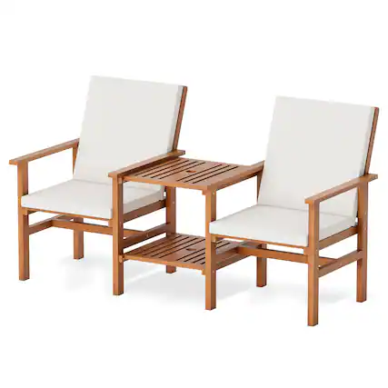Front. U-HOMY - 4-Piece Wood Patio Furniture Set with Waterproof Cushions, Outdoor Conversation Set for Garden Backyard Poolside - Wood.