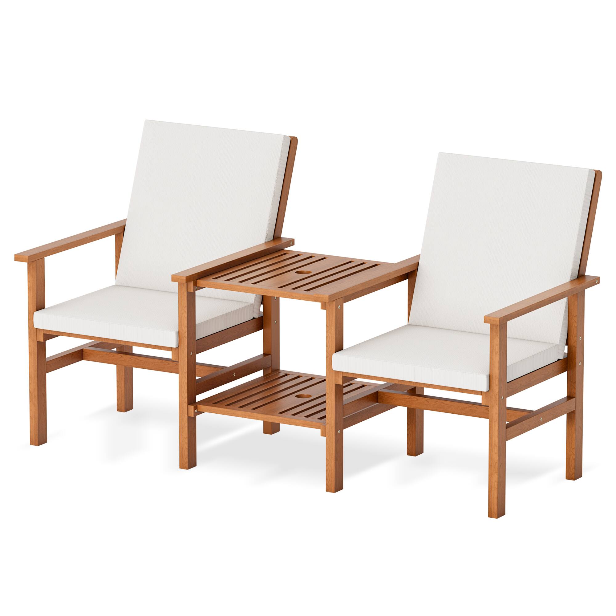 Front. U-HOMY - 4-Piece Wood Patio Furniture Set with Waterproof Cushions, Outdoor Conversation Set for Garden Backyard Poolside - Wood.