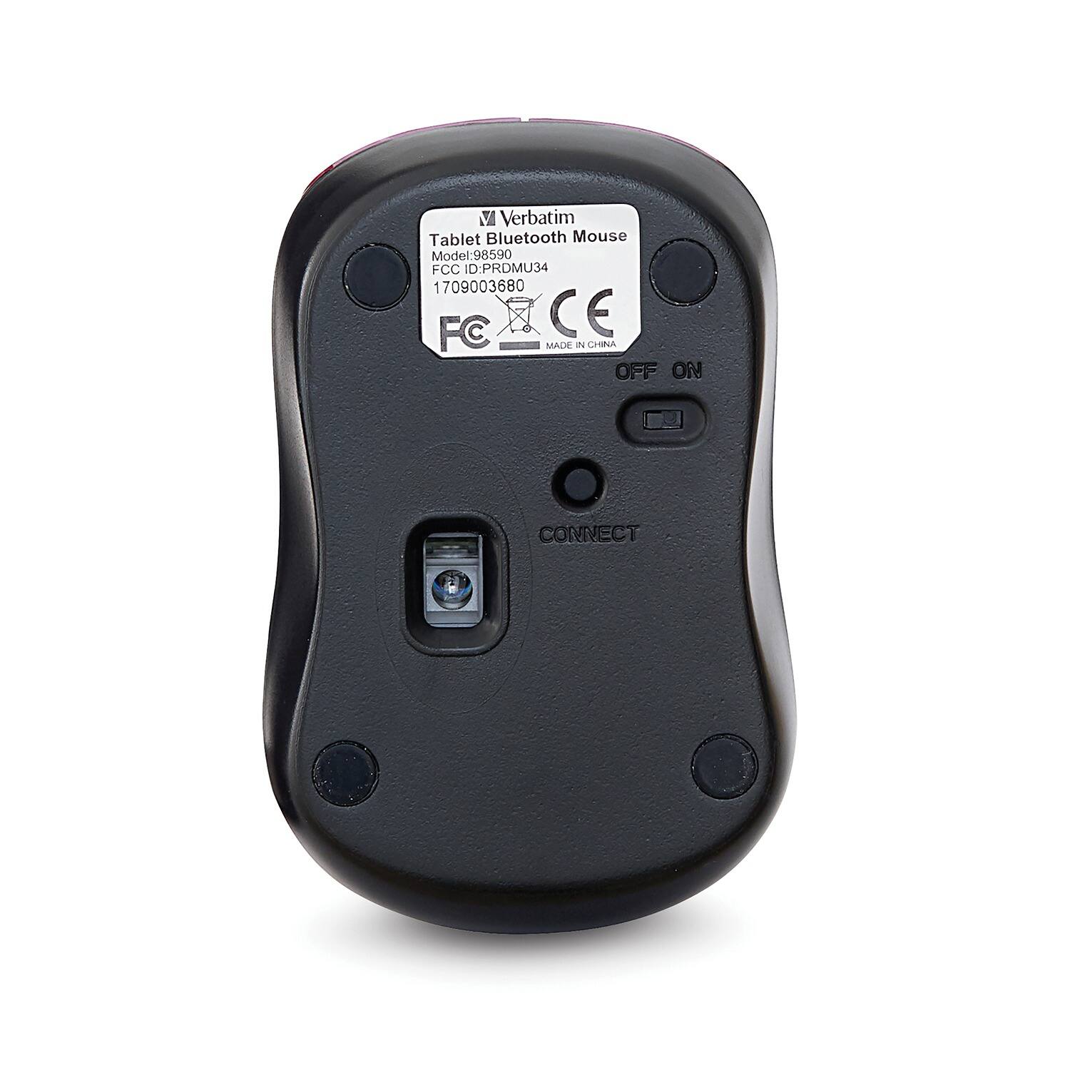 Verbatim  
Tablet Bluetooth Mouse  
Model: 98590  
FCC ID: PRDMU34  
1709003680  
FC CE  
MADE IN CHINA  

OFF ON  
CONNECT