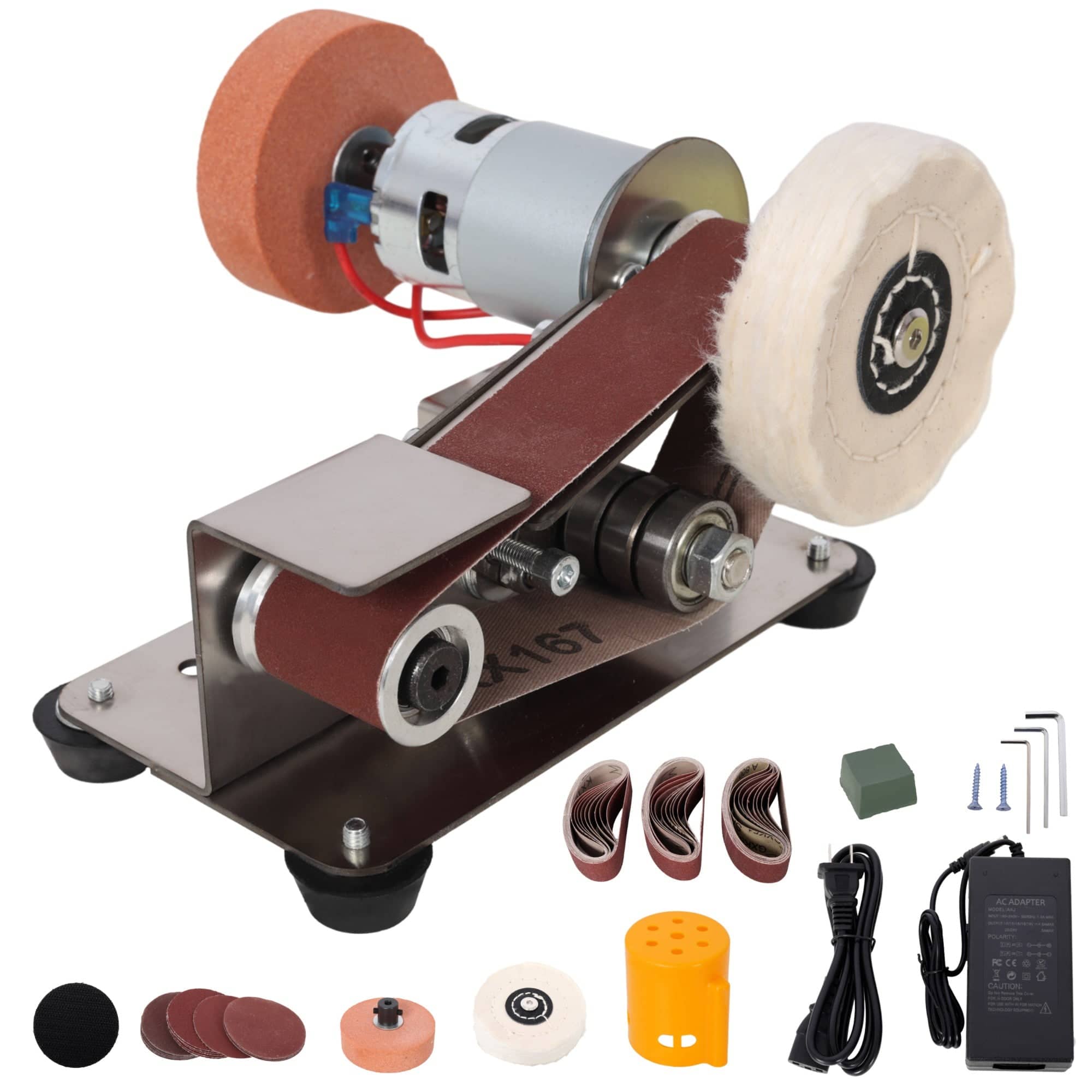 Boyel Living - 96W Electric Mini Belt Sander Kit 7 Speed Adjustable Power Polisher DIY Polishing Grinding Tool - Silver