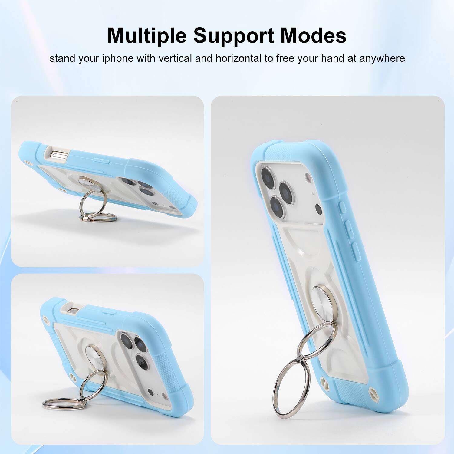 Multiple Support Modes  
stand your iphone with vertical and horizontal to free your hand at anywhere