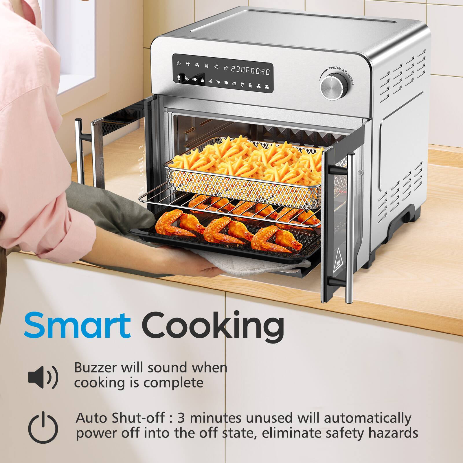 Smart Cooking

- Buzzer will sound when cooking is complete
- Auto Shut-off: 3 minutes unused will automatically power off into the off state, eliminate safety hazards
