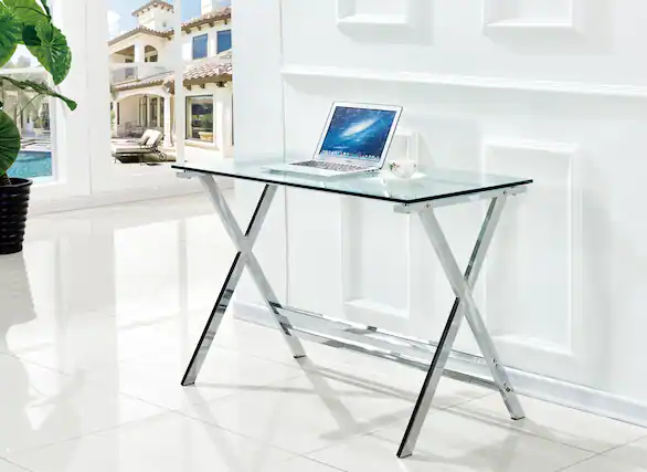 Front. Glintex - Glass Computer Desk, Transparent Tempered Glass Laptop Table with Rounded Edges Desks, Sofa Table - Clear.