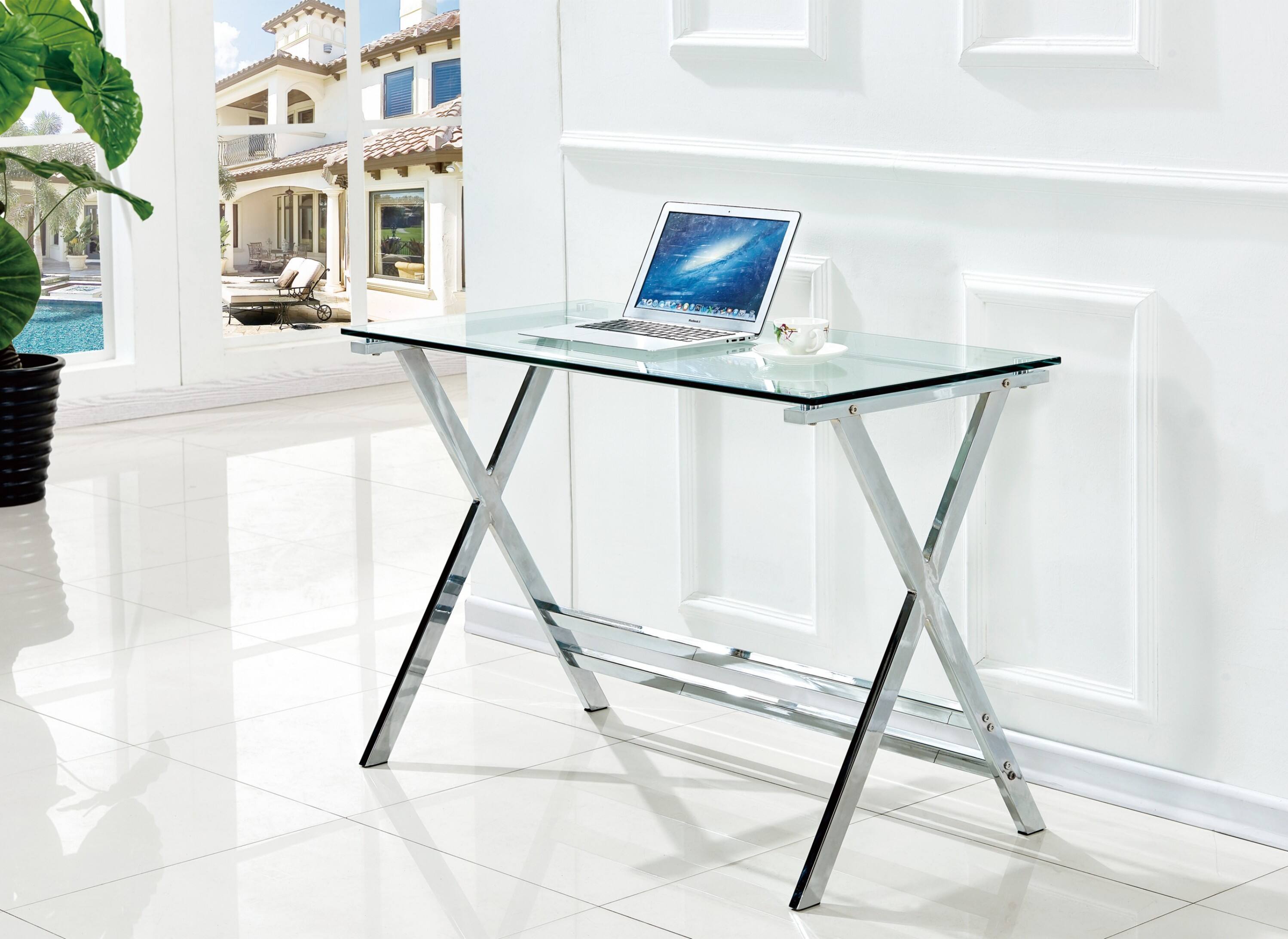 Front. Glintex - Glass Computer Desk, Transparent Tempered  Glass Laptop Table with Rounded Edges Desks, Sofa Table - Clear.