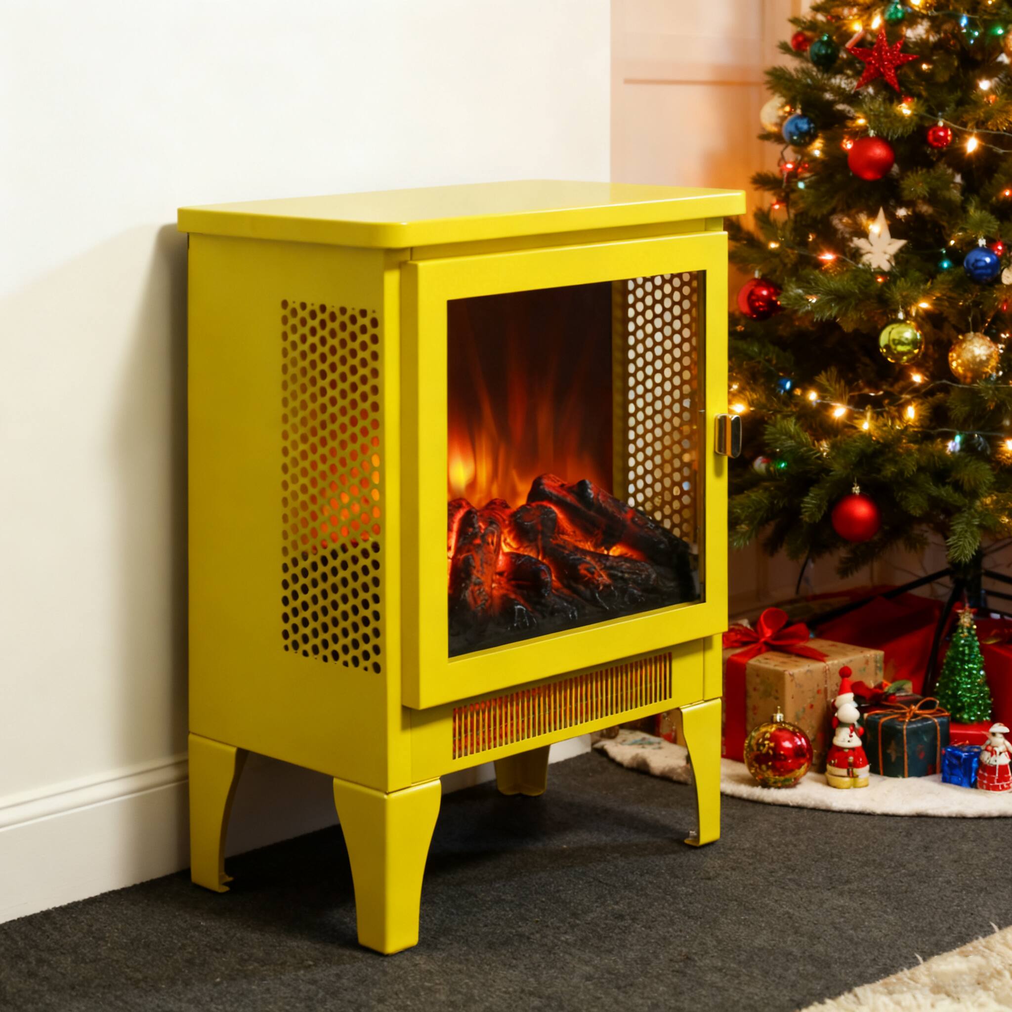 Alt View 1. Mondawe - 18" Freestanding Electric Fireplace Stove Heater w/ 3D Panoramic Flame, CSA/UL Certified, 5000 BTU, 400 Sq.Ft. - Yellow.