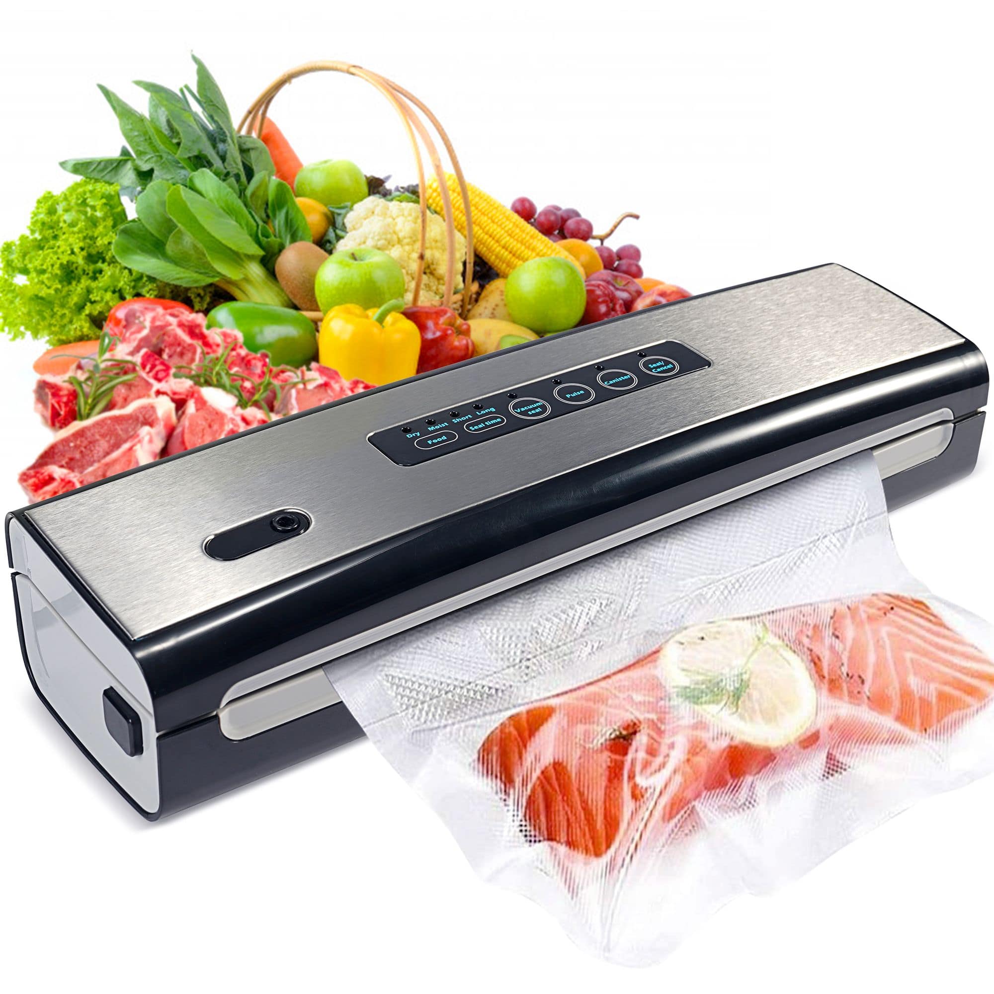 COWIN - Vacuum Sealer Machine Food Sealer Food Preservation w/Starter Kit Dry Moist Food Modes - Black