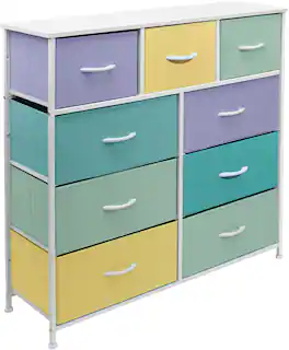 Sorbus - 9 Drawers Dresser - Furniture Storage for Bedroom, Closet, and More - Steel Frame, Wood Top, Fabric Bins - Pastel