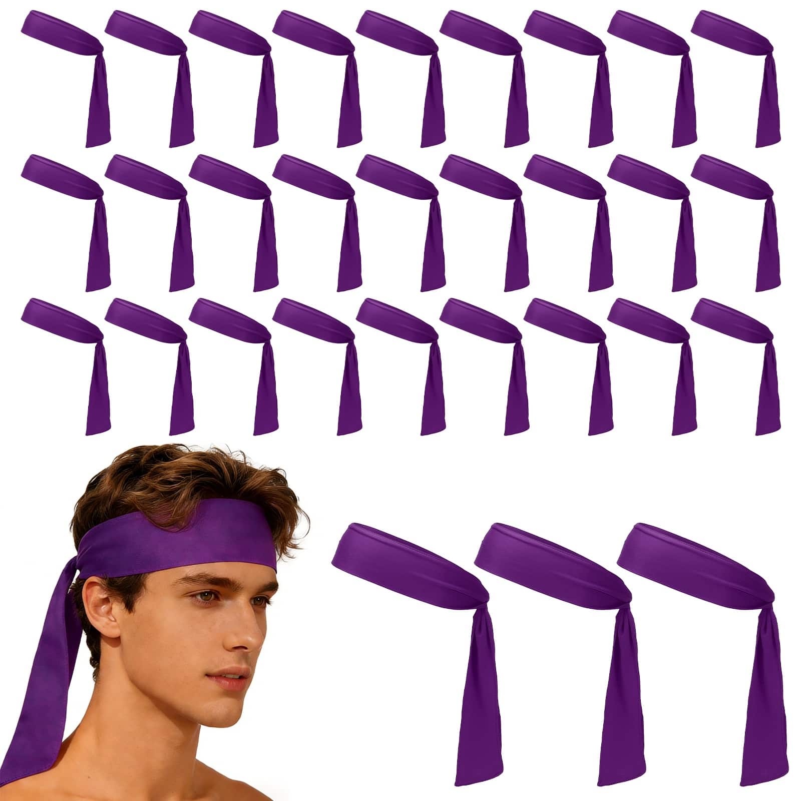 Unique Bargains - Tie Sweatband Headband, Adjustable Non-Slip Moisture Wicking Athletic Headband, 30pcs - For Tennis/Karate/Workout/Yoga - Dark Purple price history on PriceWatchPro