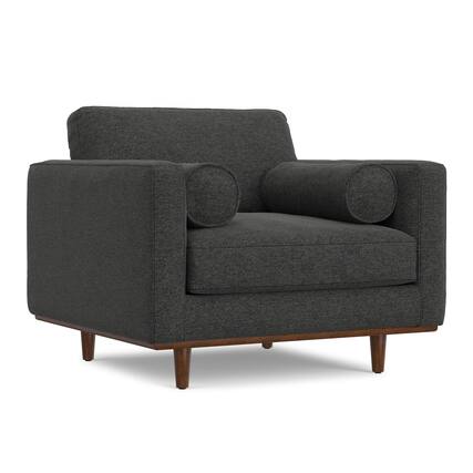 Front. Simpli Home - Morrison 42 inch Wide Mid-Century Modern Arm Chair in Charcoal Grey - Charcoal Grey.