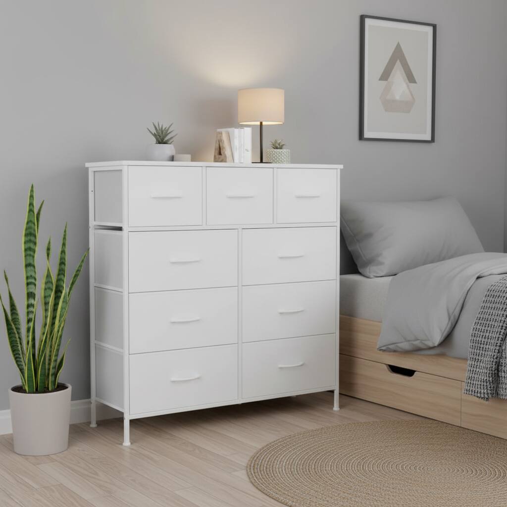 Alt View 5. AOITUN - 9 Drawers Dresser for Bedroom, Tall Fabric Closet Chests Organizer Tower Furniture with Wooden Top Metal Frame - White.
