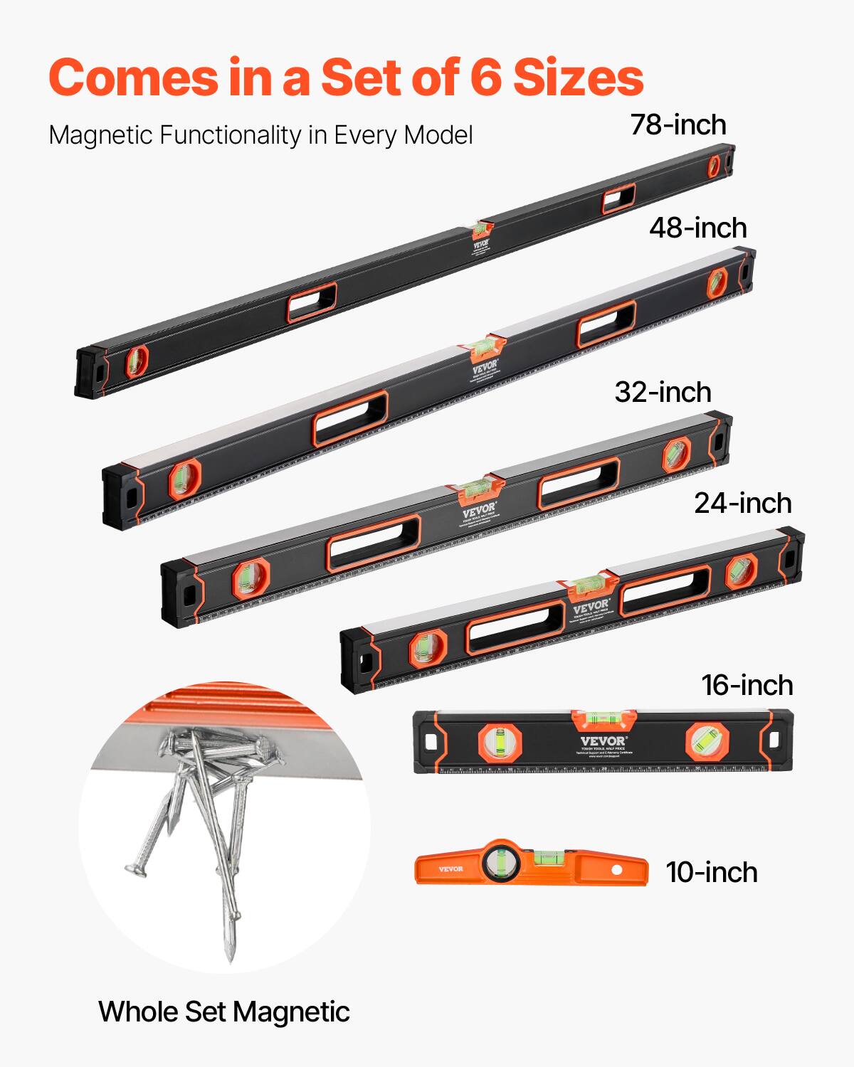 Comes in a Set of 6 Sizes  
Magnetic Functionality in Every Model  

78-inch  
48-inch  
32-inch  
24-inch  
16-inch  
10-inch  

Whole Set Magnetic